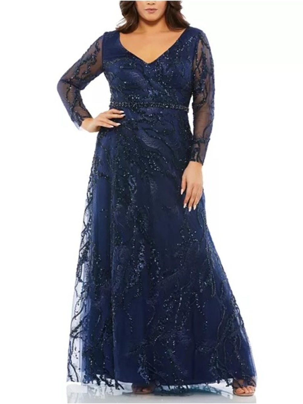 NEW WITH TAG - MAC DUGGAL 67922 EMBELLISHED ILLUSIONS VNECK ALINE LONG GOWN, 20W